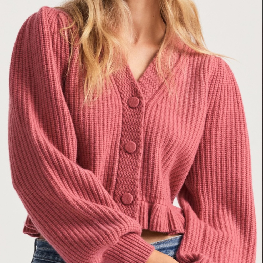 LoveShackFancy Adessa Cropped Sienna Red Cardigan
